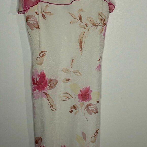 Vtg 90s y2k cream pink floral asymmetrical sleeveless dress jr 9 - Picture 2 of 7